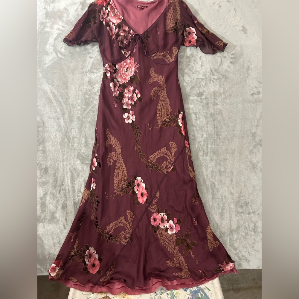 Monsoon y2k baby doll bust line silk floral maxi dress - Picture 8 of 16